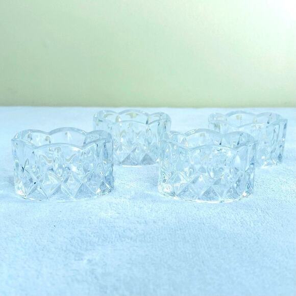 4 Vtg GORHAM Crystal "King Edward Crown" Napkin Rings Table Decor Diamond - Picture 2 of 7